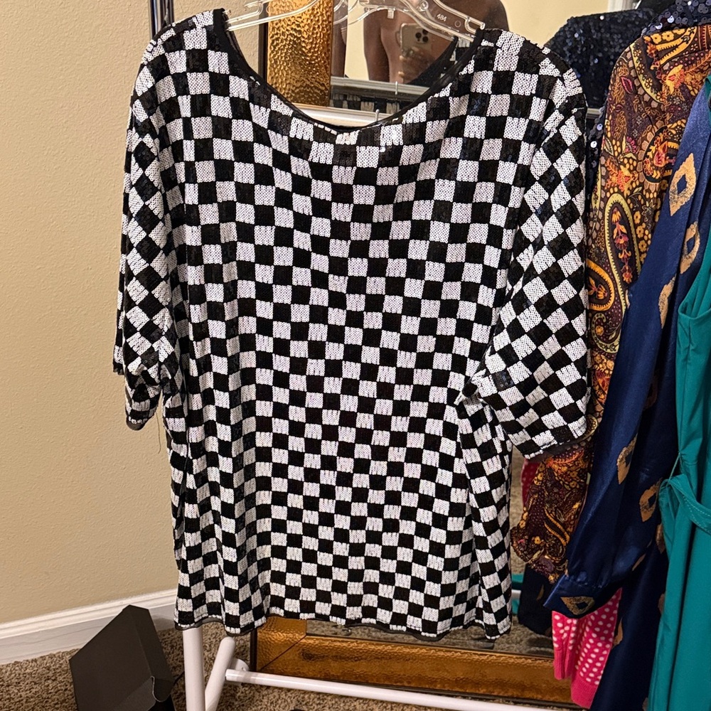 Checkered Black and White Women's Top